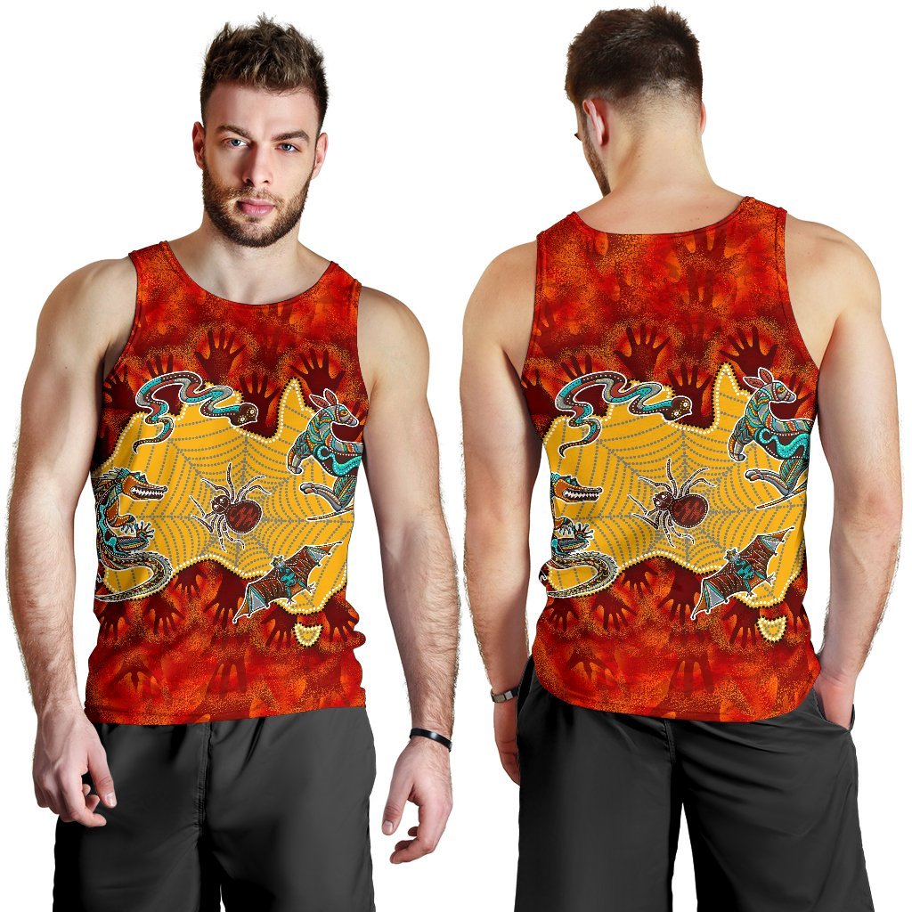 Aboriginal Men's Tank Top - Australia Map Hand Patterns Spider Web - Vibe Hoodie Shop