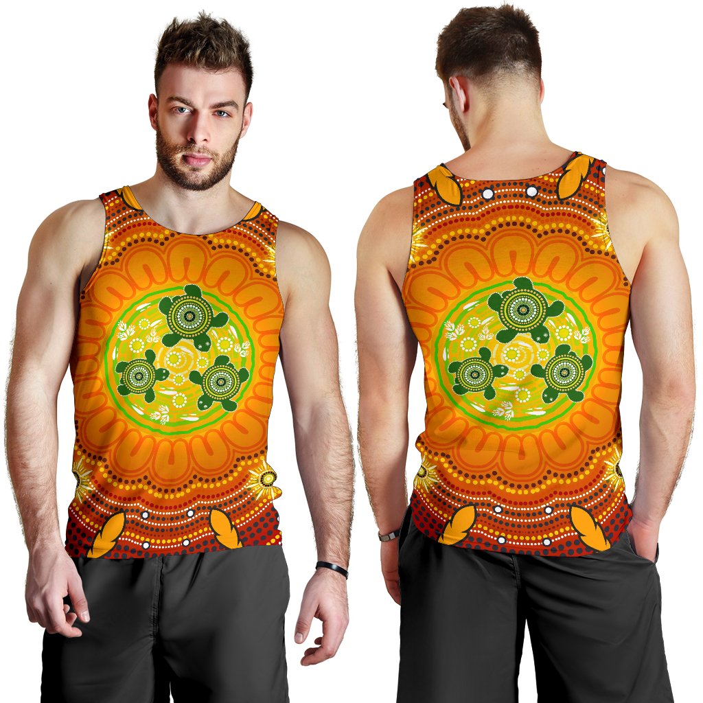 Aboriginal Men's Tank Top, Turtle Circle Dot Painting Art - - Vibe Hoodie Shop