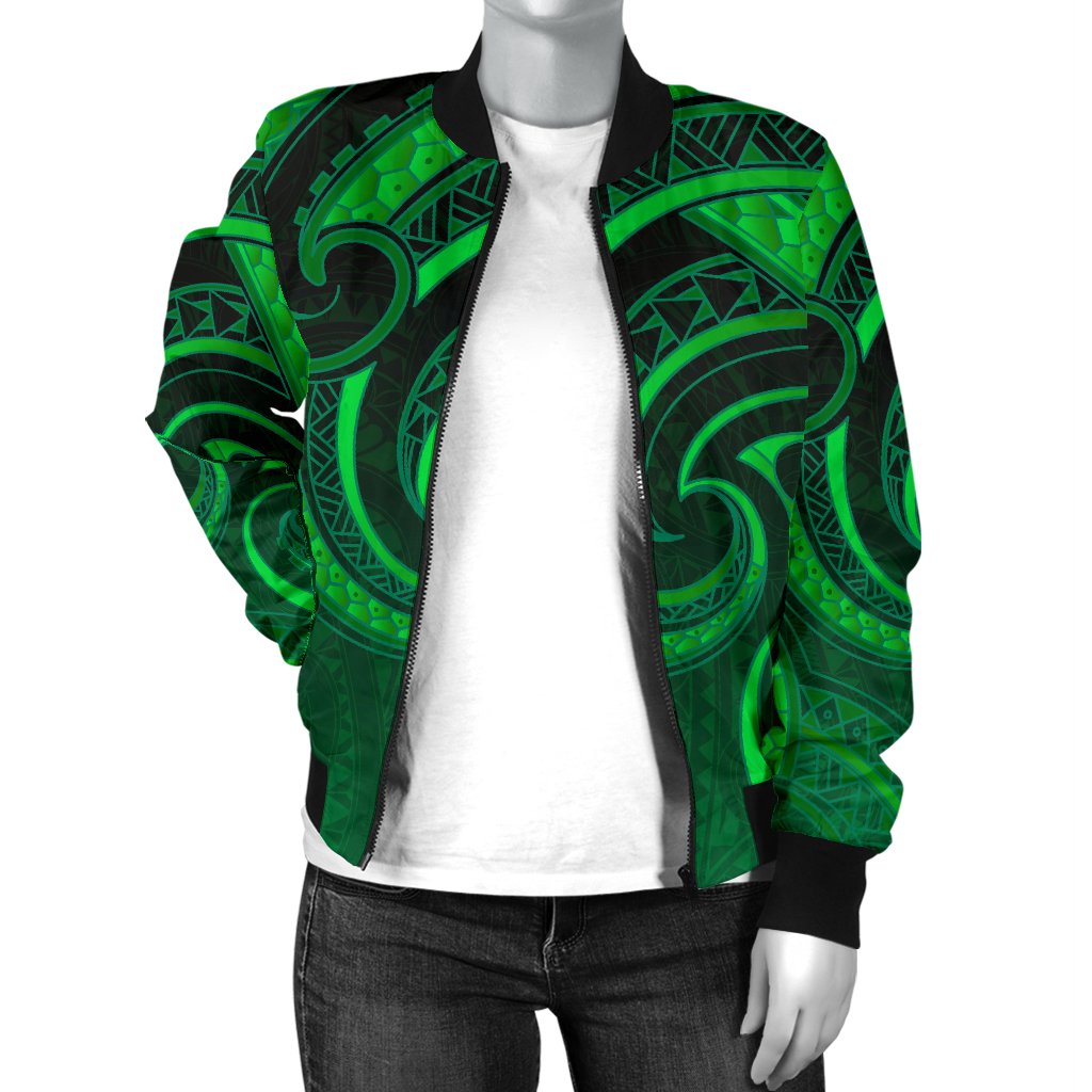 New Zealand Maori Mangopare Women Bomber Jacket Polynesian - Green - Vibe Hoodie Shop