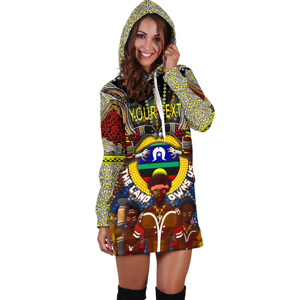 (Custom Text) The Land Owns Us Aboriginal Women's Hoodie Dress - Vibe Hoodie Shop