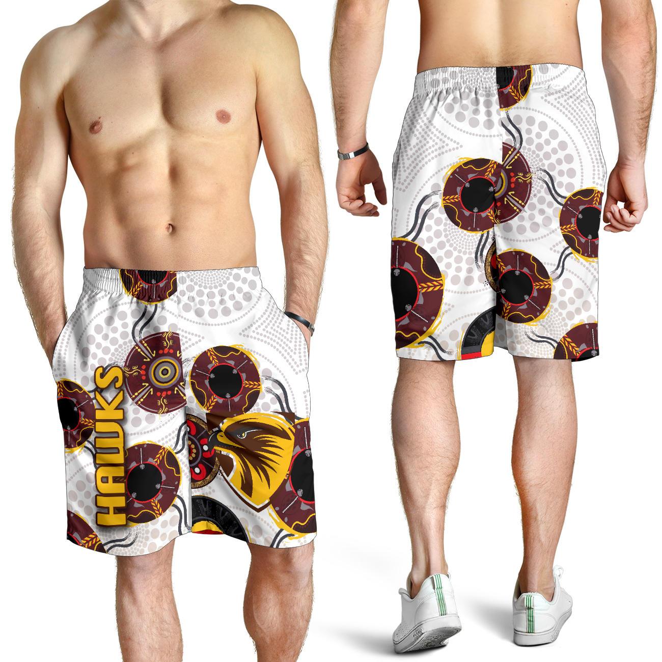 Hawthorn Men Shorts Hawks Indigenous - White - Vibe Hoodie Shop