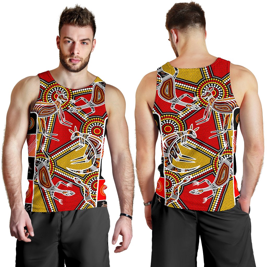 Aboriginal Men's Tank Top, Kangaroo Dot Painting Patterns - Vibe Hoodie Shop