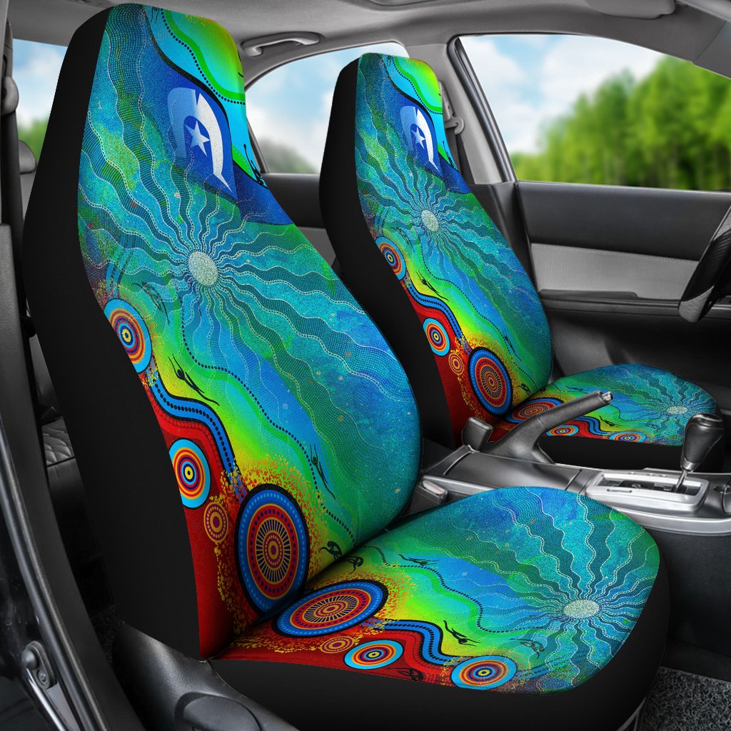 Car Seat Covers Torres Strait Islanders Flag with Aboriginal Patterns Seat Covers - Vibe Hoodie Shop