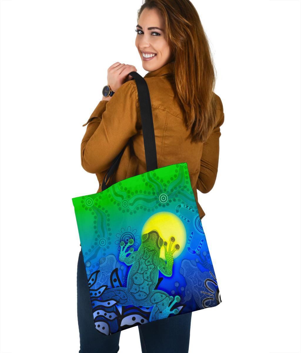 aboriginal-tote-bags-indigenous-frog-blue