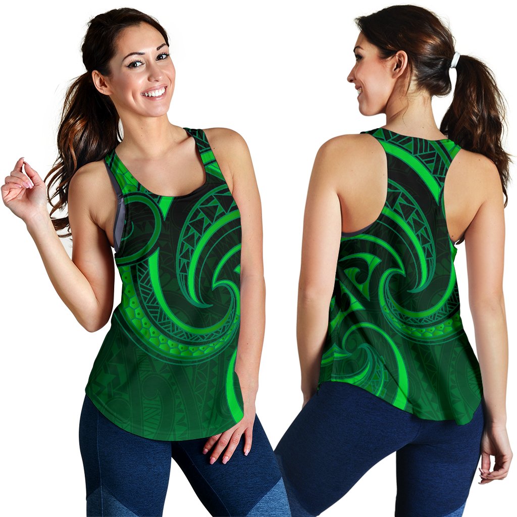 New Zealand Maori Mangopare Women Racerback Tank Polynesian - Green - Vibe Hoodie Shop