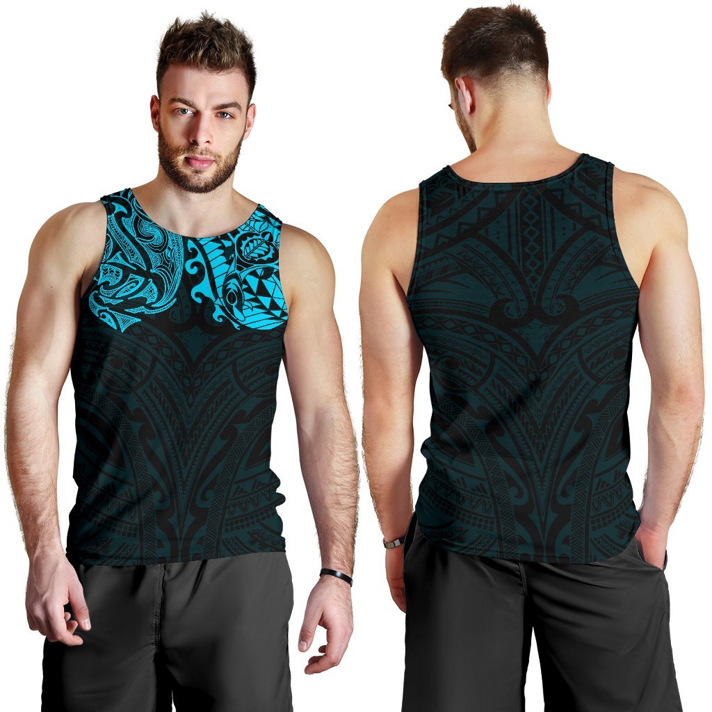 New Zealand Men's Tank Top, Maori Polynesian Tattoo Blue - Vibe Hoodie Shop