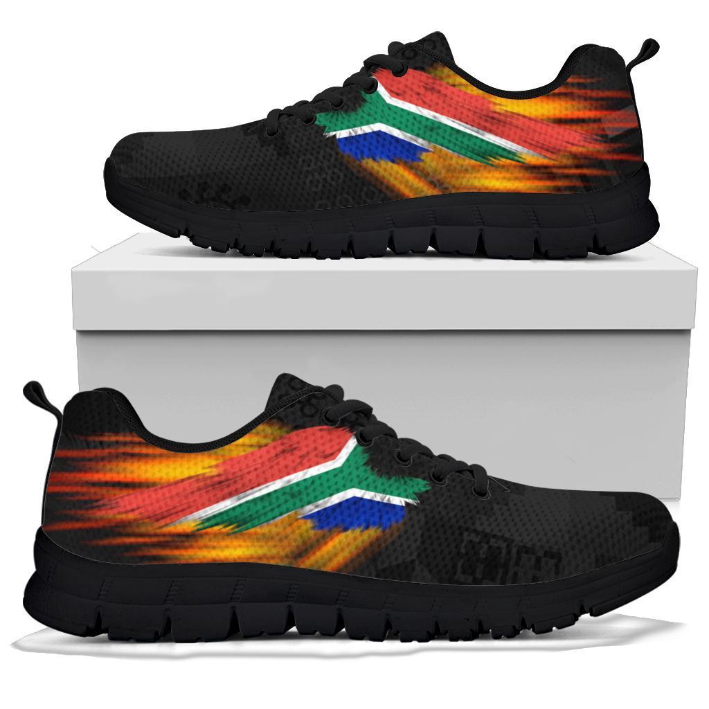 South Africa Sneakers - Ankara Pattern - Fire Wings and Flag - Vibe Hoodie Shop