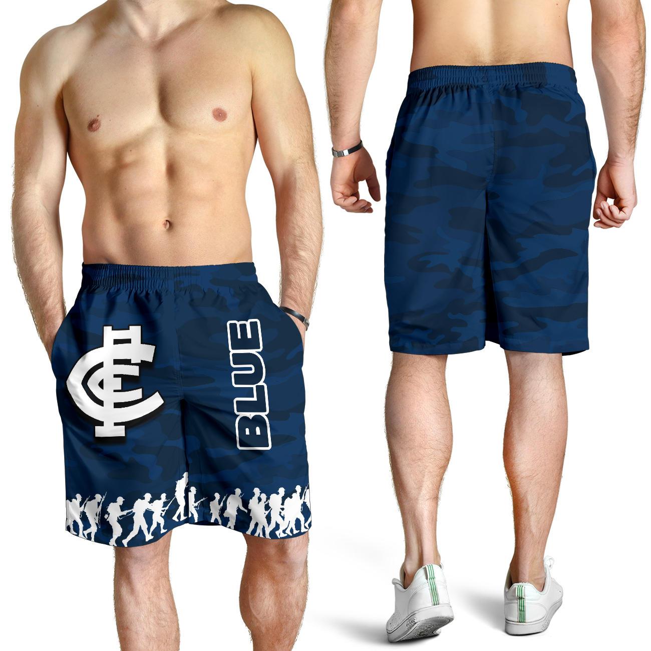 Carlton Blues All Over Print Men's Shorts ANZAC Day Army Patterns - Vibe Hoodie Shop