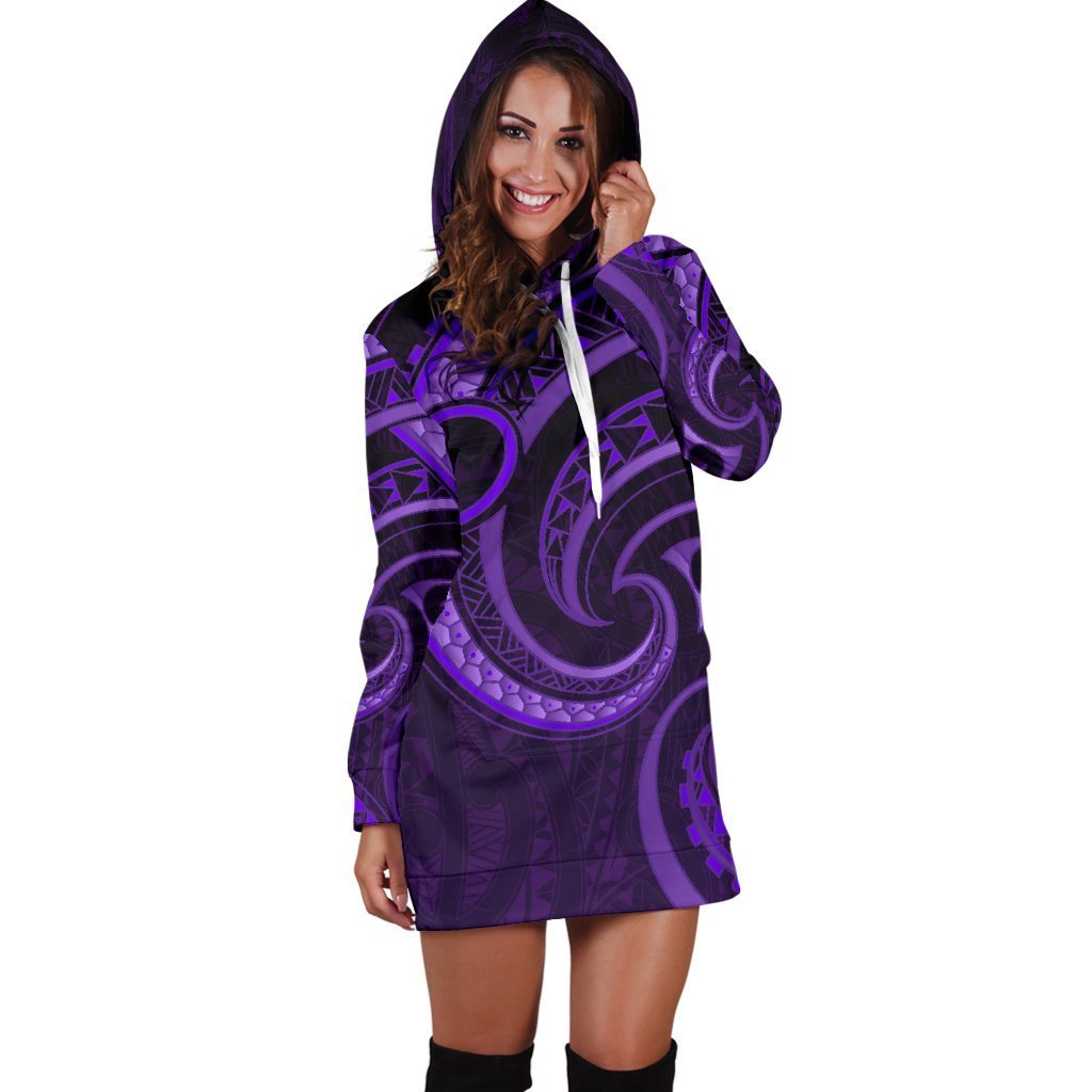 New Zealand Maori Mangopare Women Hoodie Dress Polynesian - Purple - Vibe Hoodie Shop