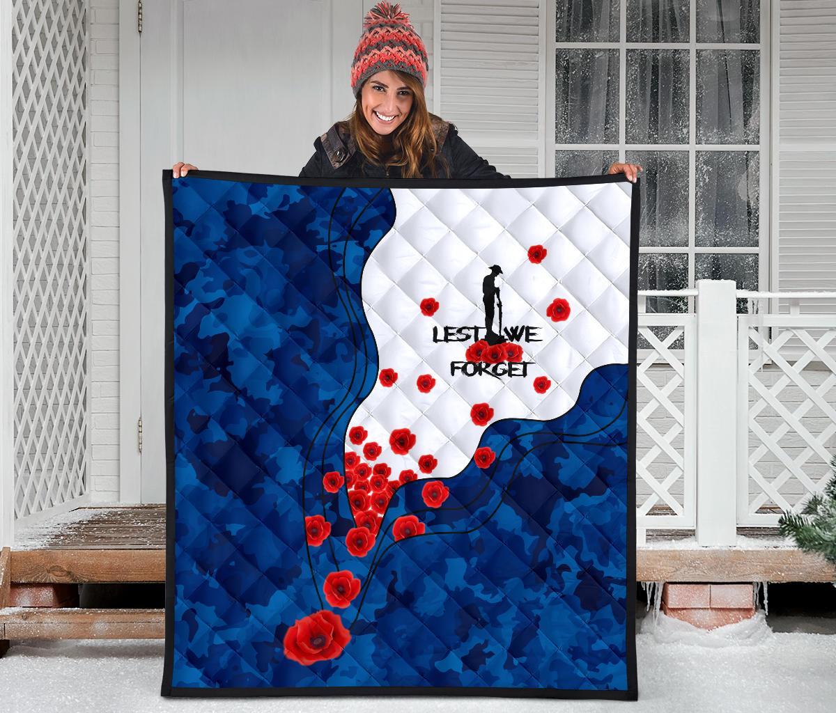 ANZAC Lest We Forget Premium Quilt - Australian Flag Blue - - Vibe Hoodie Shop