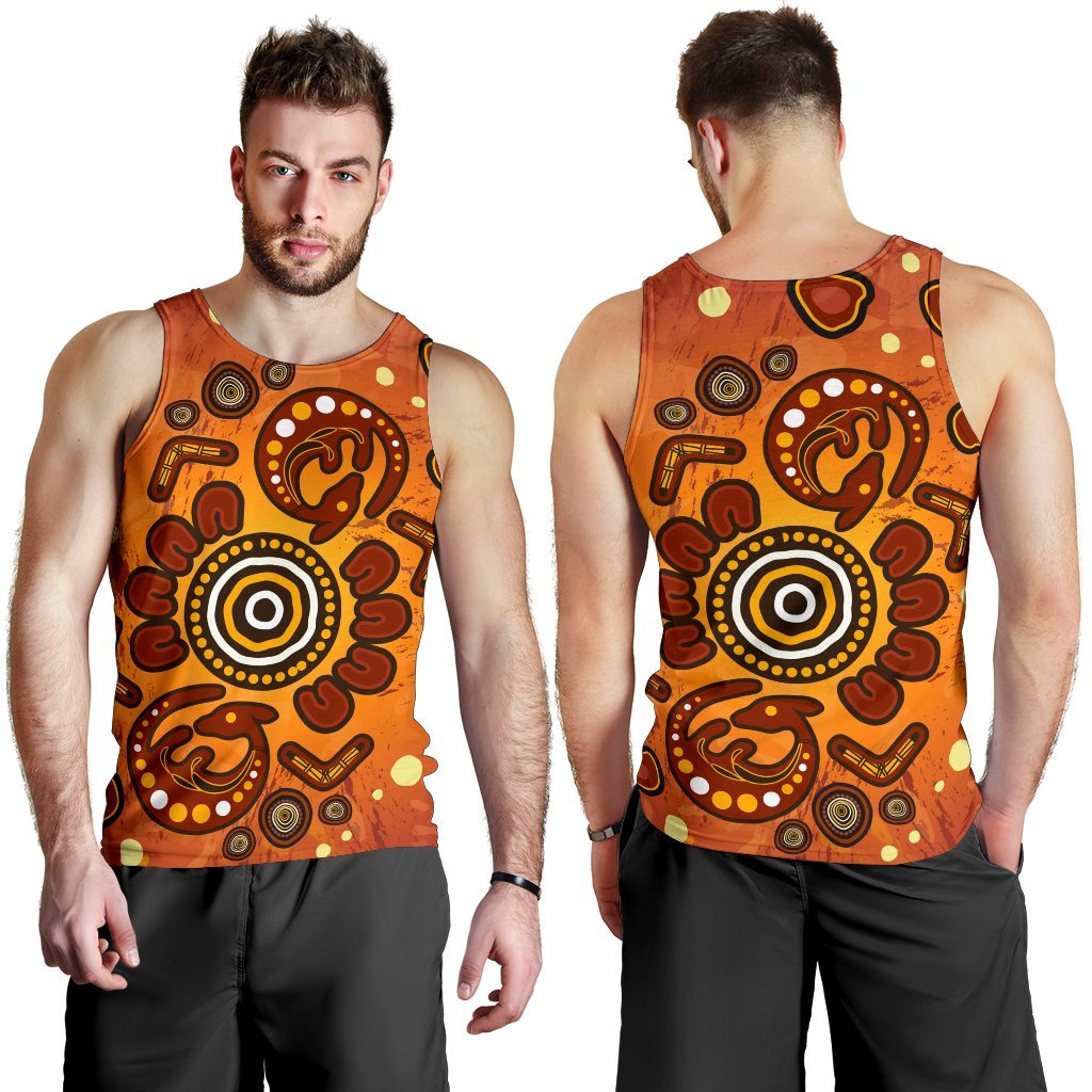 Aboriginal Men's Tank Top - Baby Kangaroo And Dot Painting Patterns - Vibe Hoodie Shop