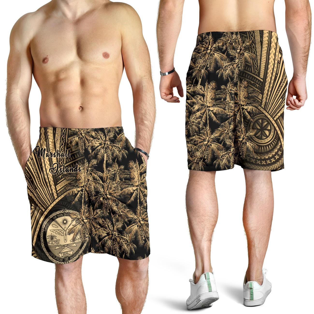 Marshall Islands Men's Shorts Polynesian With Coconut Tree - Vibe Hoodie Shop