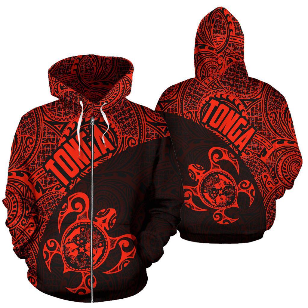 Zip Up Hoodie Tonga Coat Of Arms Turtle Polynesian Pattern 01 - Vibe Hoodie Shop