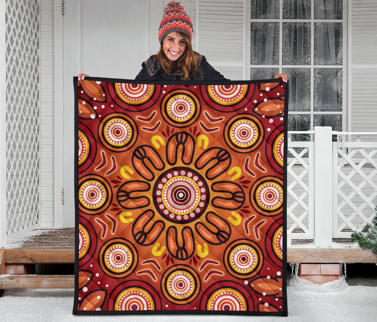 Aboriginal Premium Quilt - Circle Flowers Patterns VER01 - Vibe Hoodie Shop