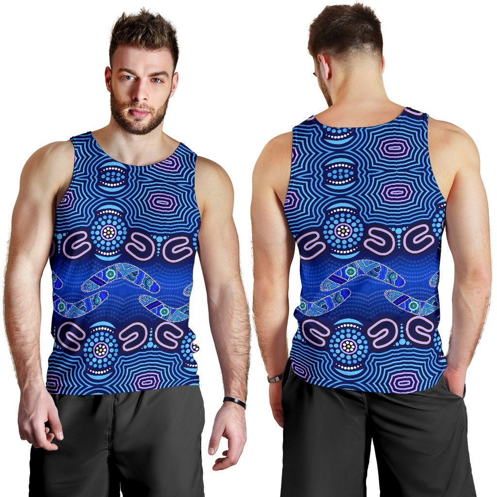 ABoriginal Men's Tank Top - Boomerangs And Dot Painting Art Ver02 - - Vibe Hoodie Shop