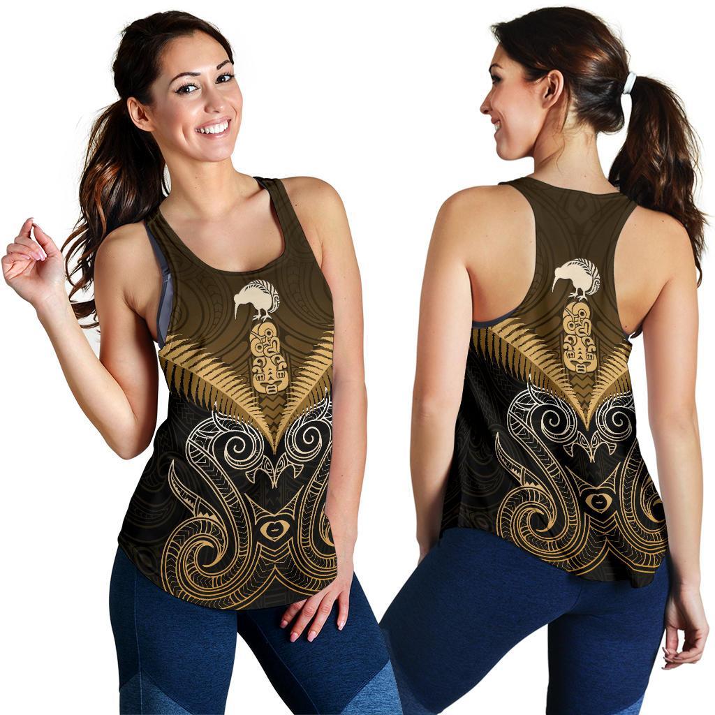 Maori Manaia New Zealand Women Racerback Tank Gold - Vibe Hoodie Shop