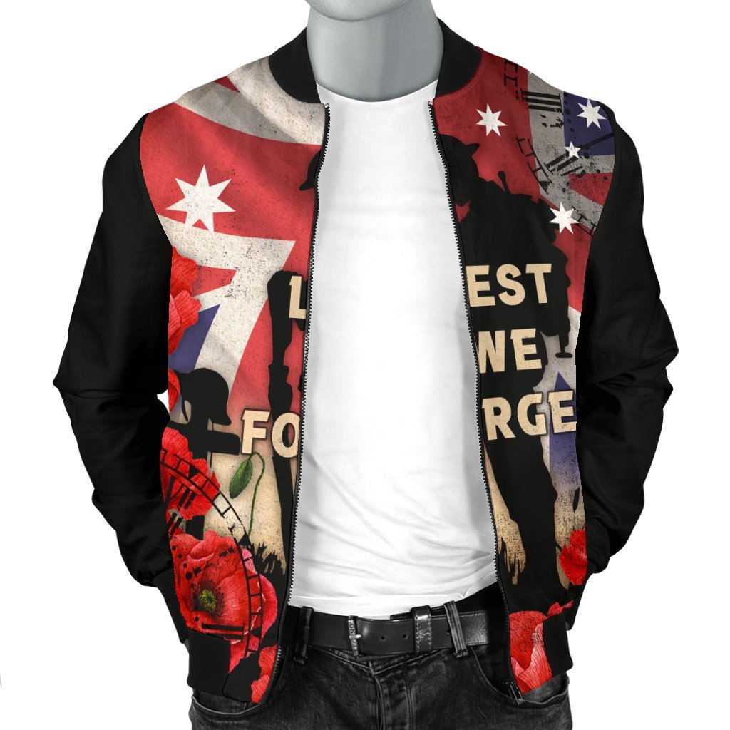 ANZAC Men's Bomber Jacket - A Day We Will Never Forget - Vibe Hoodie Shop