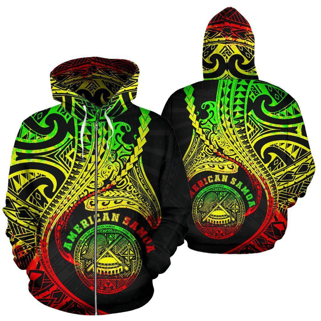 American Samoa Hoodie Kanaloa Tatau Gen As - Reggae (Zip) - Vibe Hoodie Shop