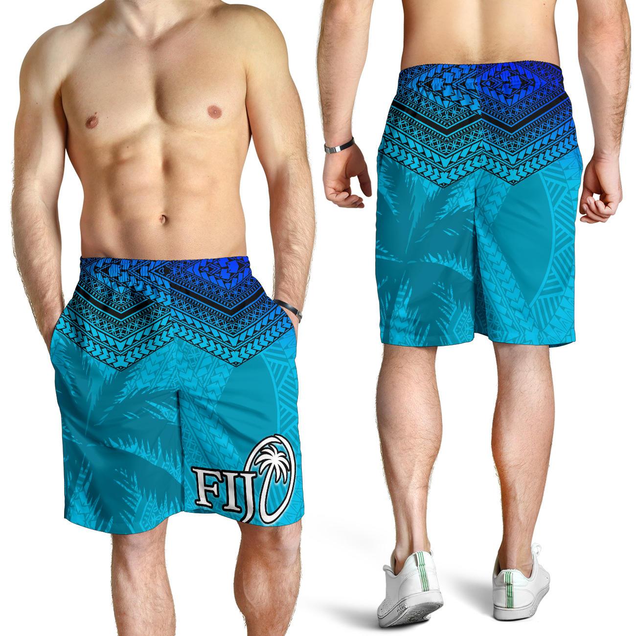 Fiji Rugby Polynesian All Over Print Men's Shorts Blue - Vibe Hoodie Shop