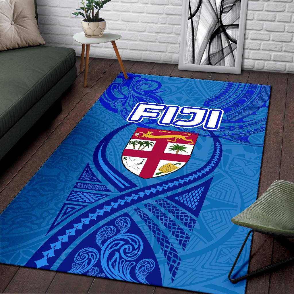 Blue Area Rug Fiji Rugby Polynesian Waves Style - Vibe Hoodie Shop