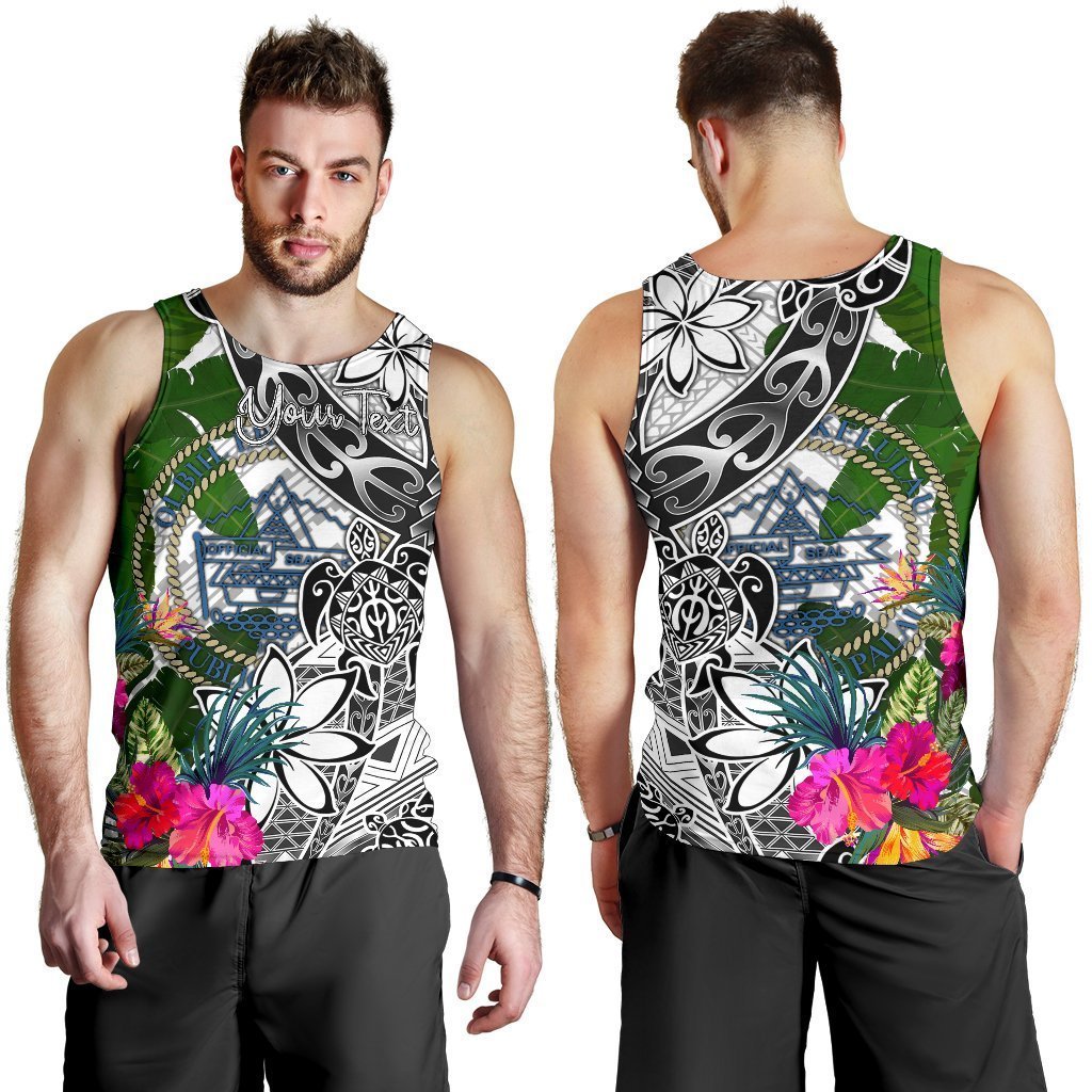 Palau Custom Personalised Men's Tank Top White - Turtle Plumeria Banana Leaf Crest - Vibe Hoodie Shop