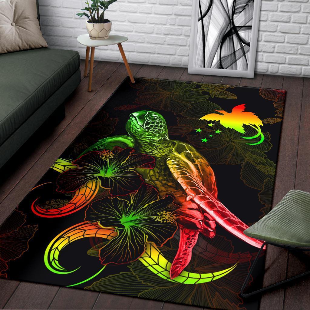 Papua New Guinea Polynesian Area Rugs - Turtle With Blooming Hibiscus Reggae - Vibe Hoodie Shop