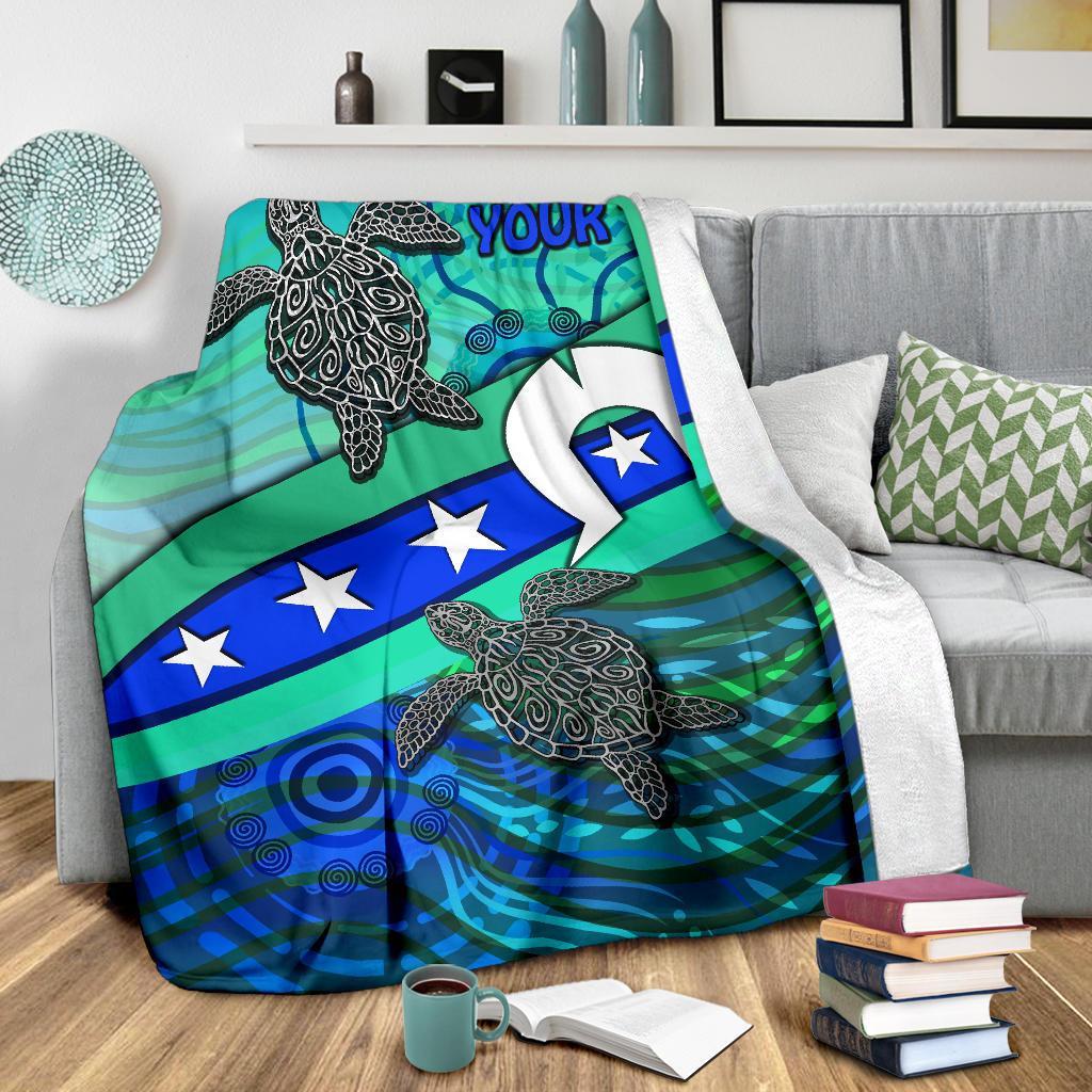 Personalised Premium Blanket - Torres Strait Flag And Turtle - Vibe Hoodie Shop