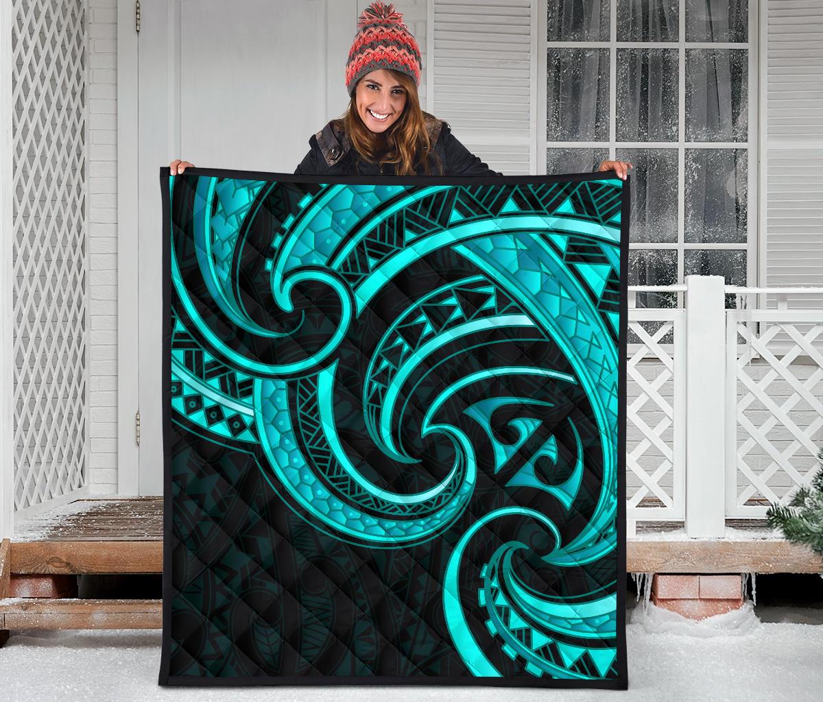 New Zealand Maori Mangopare Premium Quilt Polynesian - Turquoise - Vibe Hoodie Shop