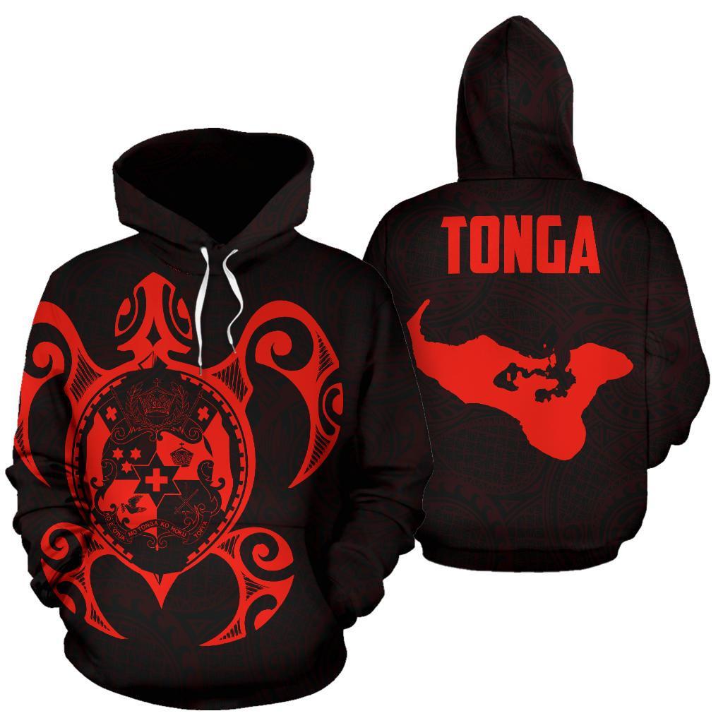 Hoodie Tonga Polynesian Coat Of Arms In Turtle Map Red - Vibe Hoodie Shop