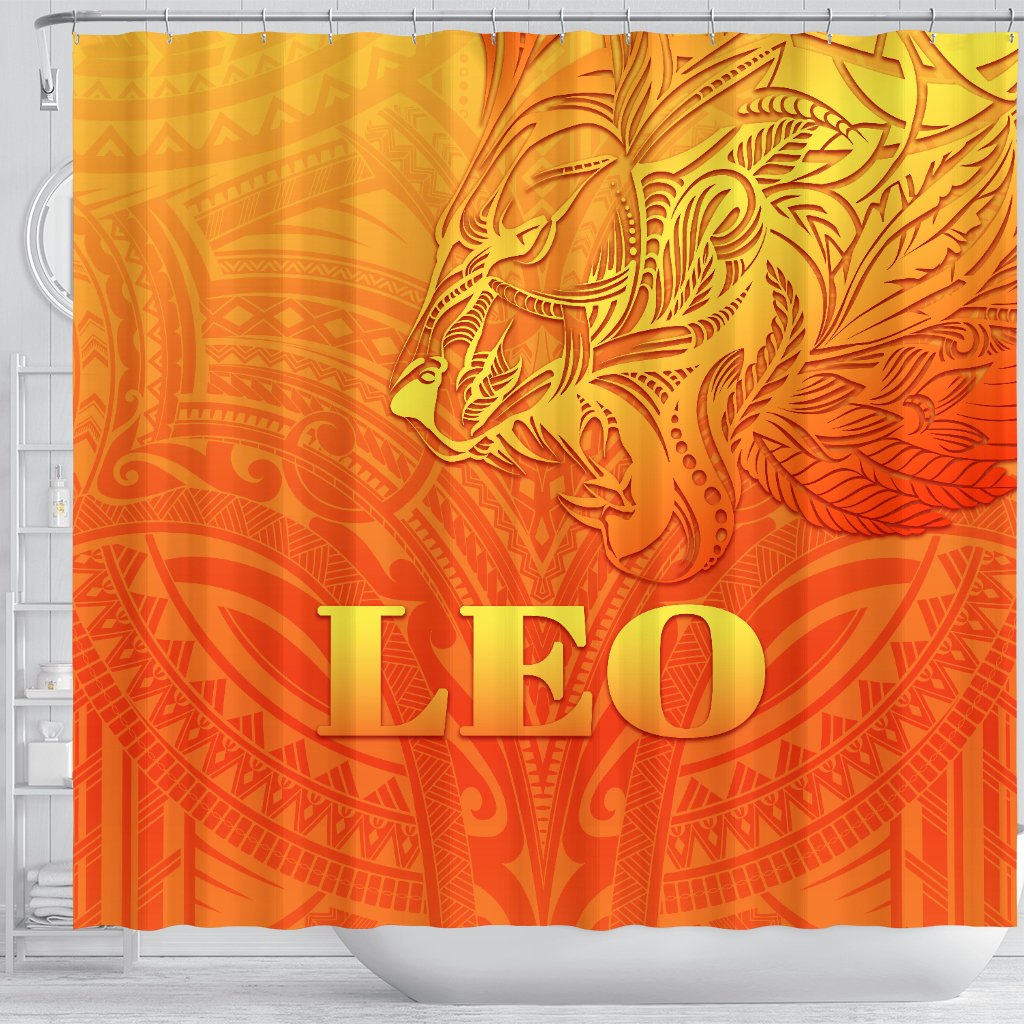 sun-in-leo-zodiac-shower-curtain-polynesian-tattoo-simple-orange