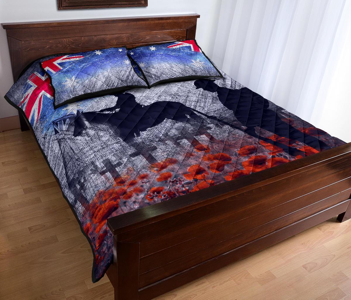 (Custom Text) ANZAC Day Quilt Bed Set - Lest We Forget Vintage Poppies - Vibe Hoodie Shop
