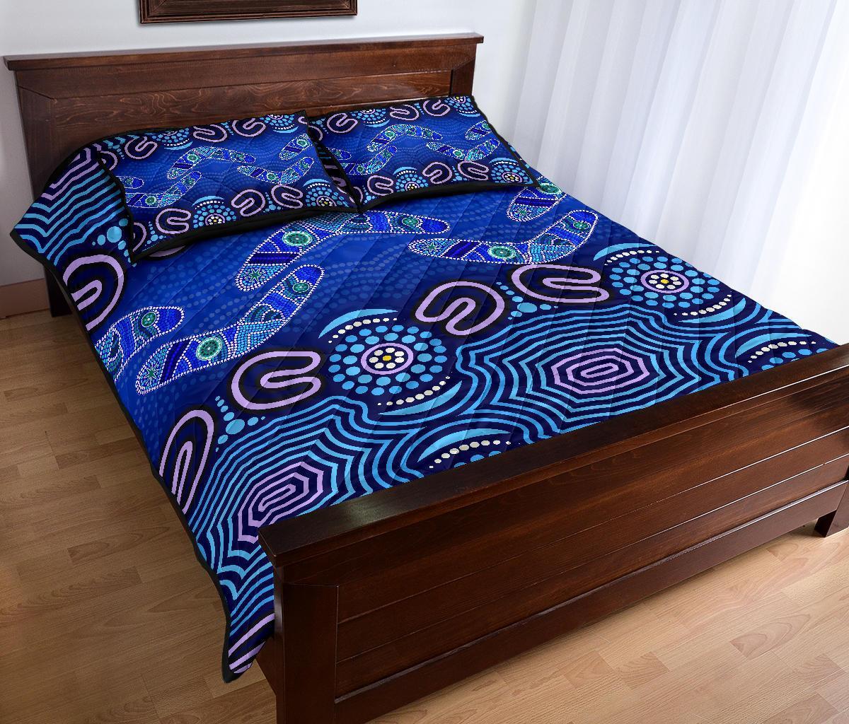 ABoriginal Quilt Bed Set - Boomerangs And Dot Painting Art Ver02 - - Vibe Hoodie Shop