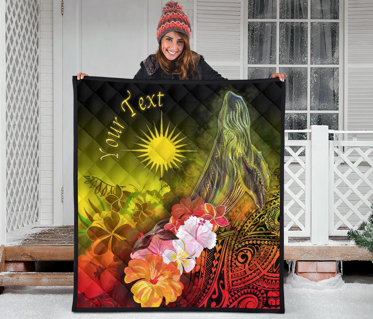 Marshall Islands Custom Personalised Premium Quilt - Humpback Whale with Tropical Flowers (Yellow) - Vibe Hoodie Shop