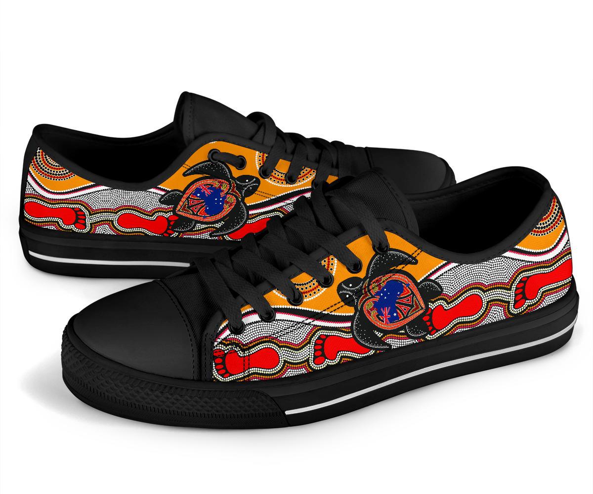 Canvas Shoes - Aboriginal Patterns Shoes Turtle - Low Top - Vibe Hoodie Shop