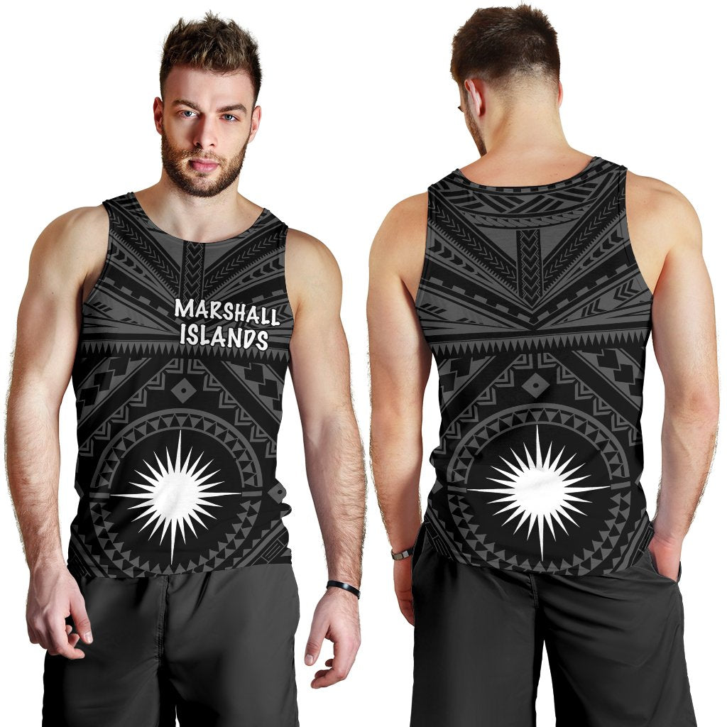 Marshall Men's Tank Top - Marshall Seal With Polynesian Tattoo Style (Black) - Vibe Hoodie Shop