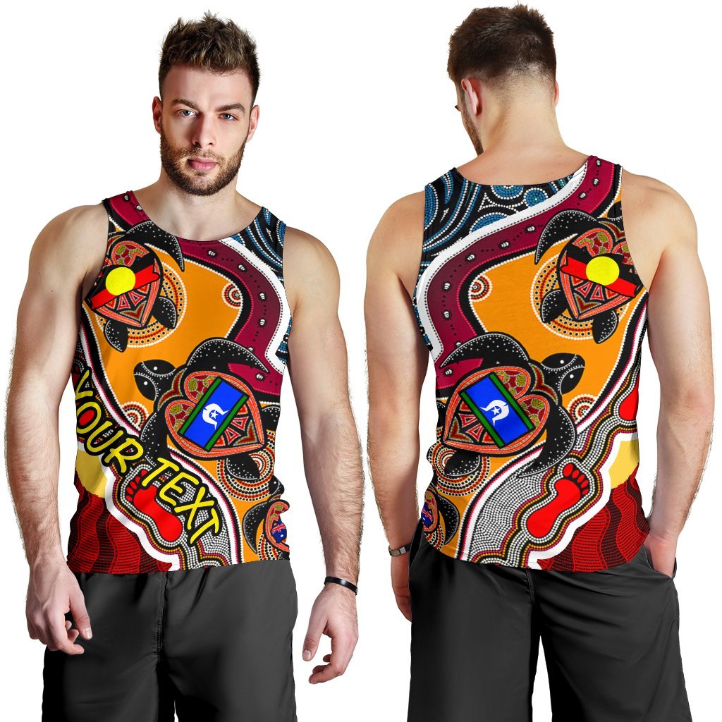 Custom Men's Tank Top - Australia Aboriginal Dots With Turtle and NAIDOC Flags - Vibe Hoodie Shop