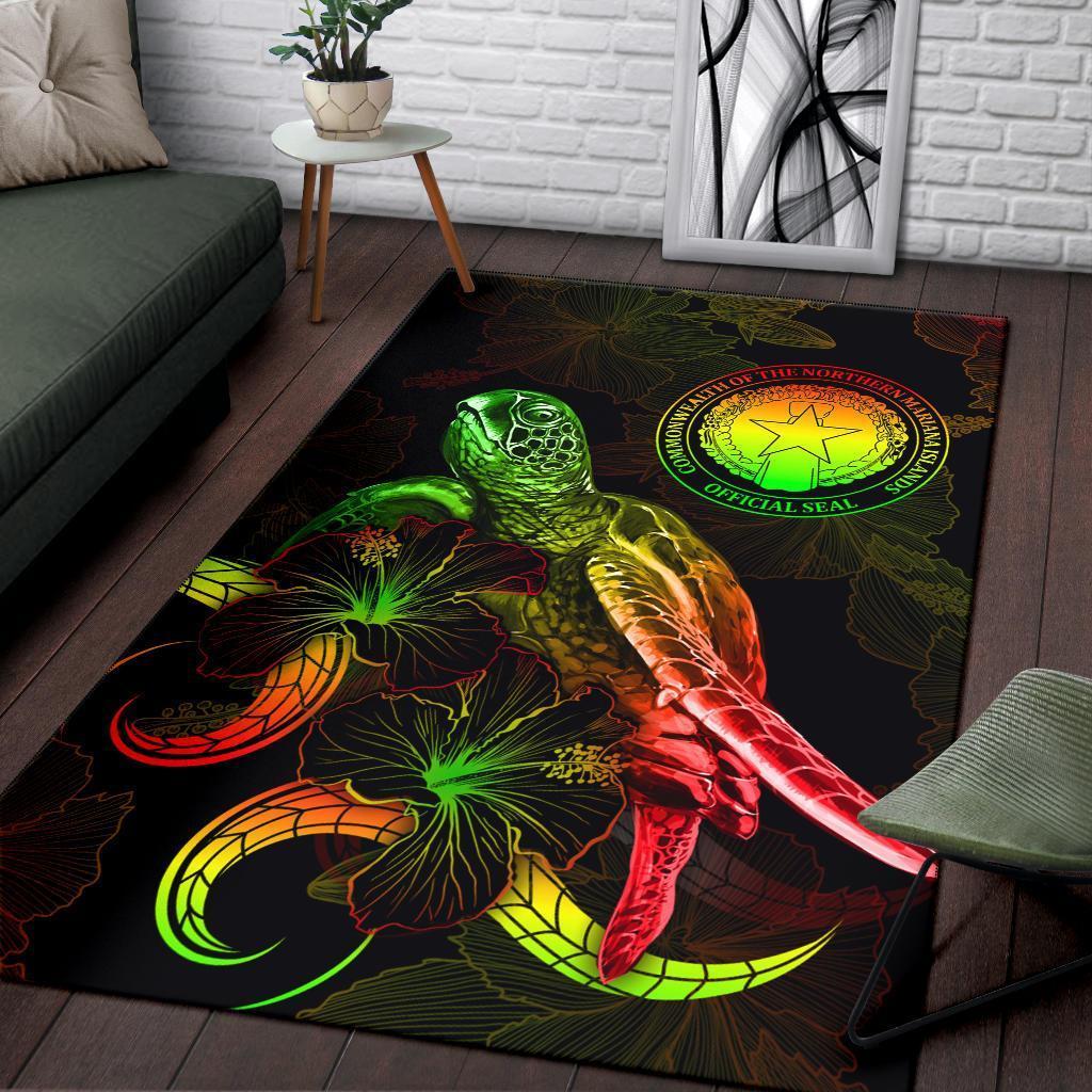 CNMI Polynesian Area Rugs - Turtle With Blooming Hibiscus Reggae - Vibe Hoodie Shop