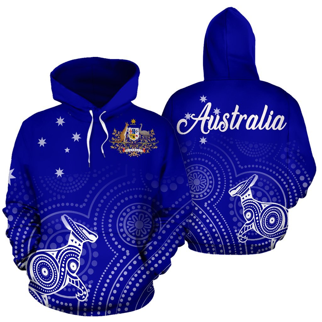 Aboriginal Hoodie, Kangaroo Dot Painting Australian Coat Of Arms - Vibe Hoodie Shop