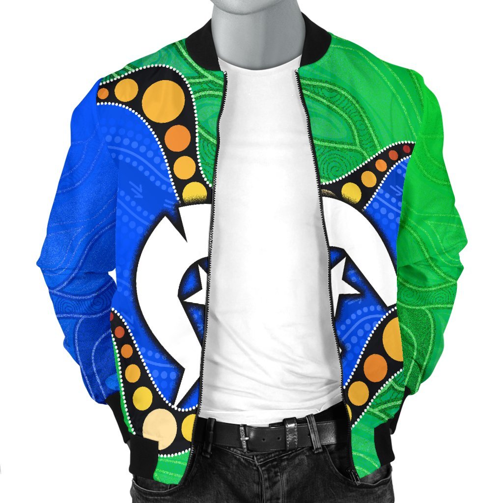 Torres Strait Islands Men's Bomber Jacket - Flag with Aboriginal Patterns - Vibe Hoodie Shop