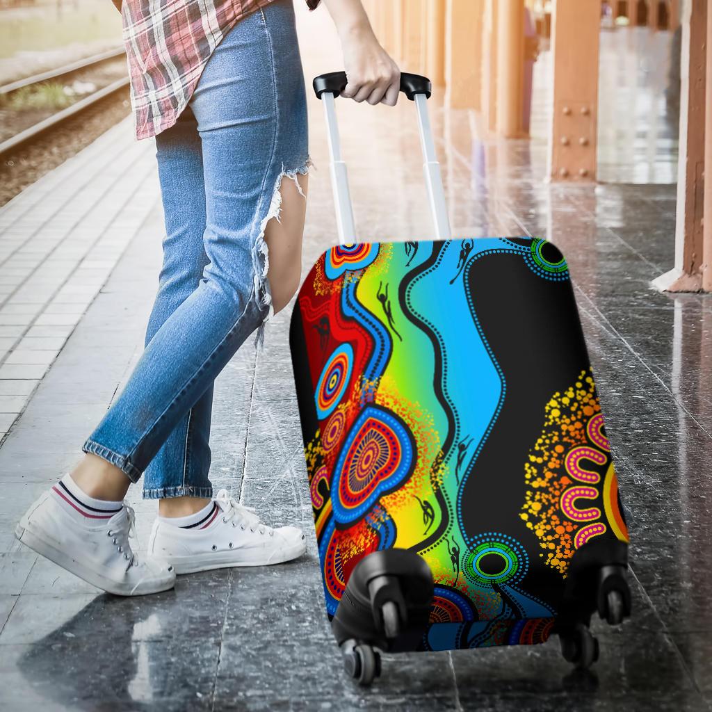 Luggage Cover - Aboriginal Luggage Cover Blue Dream - Vibe Hoodie Shop