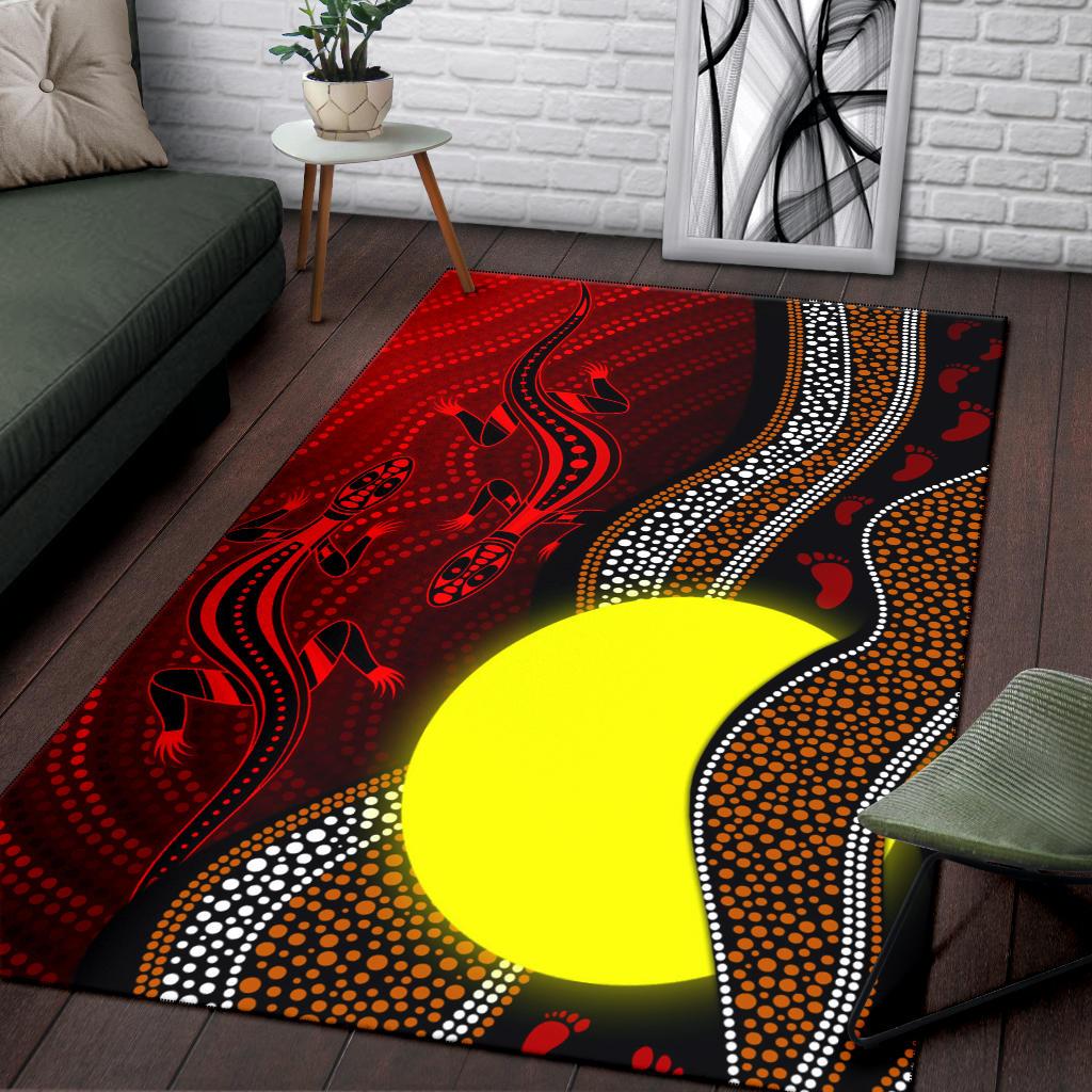 Aboriginal Area Rug - Aboriginal Flag Lizard Dot Painting Style - Vibe Hoodie Shop