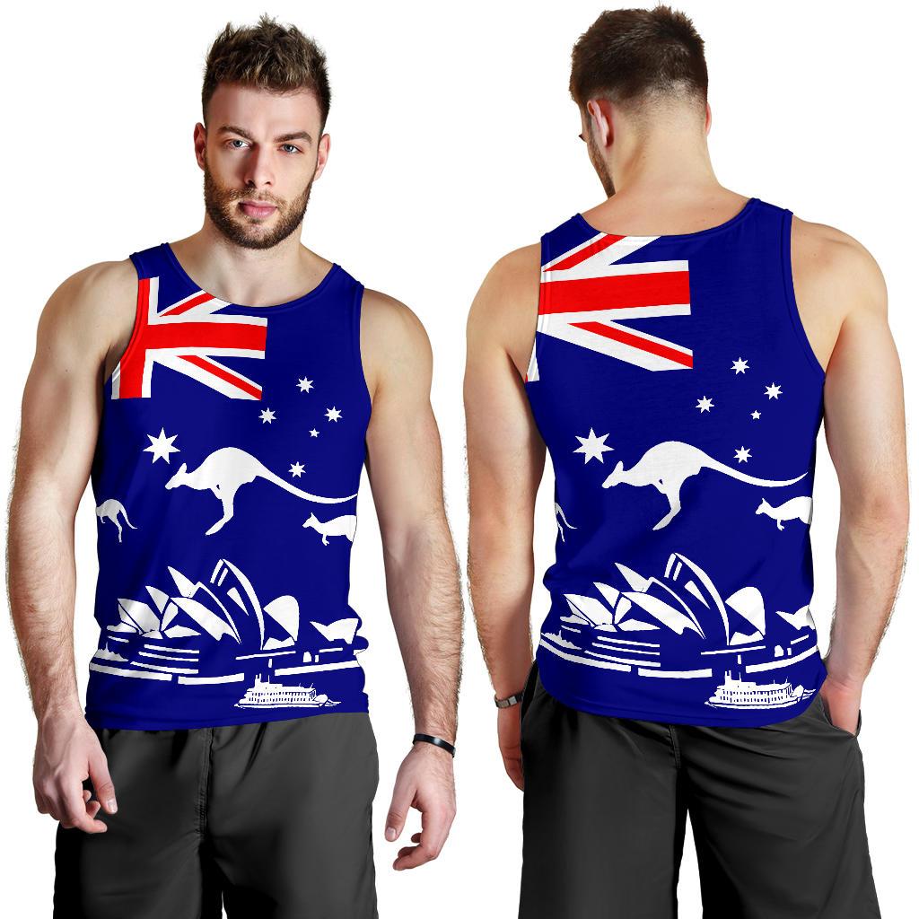 Men Tank Top - Sydney Opera Mens Tank Kangaroo Aus Flag - Vibe Hoodie Shop