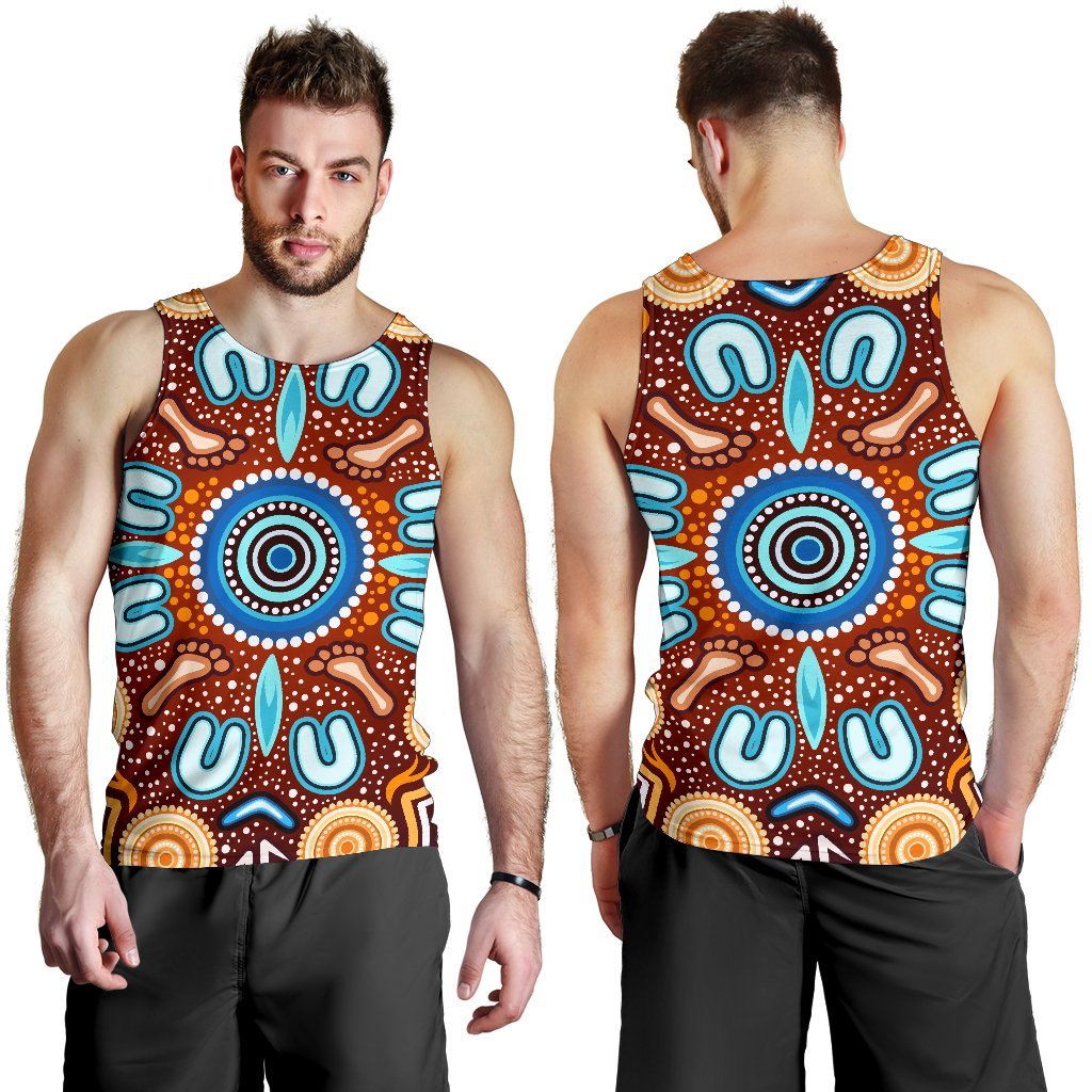 Aboriginal Men's Tank Top - Indigenous Circle Dot Painting Ver02 - Vibe Hoodie Shop