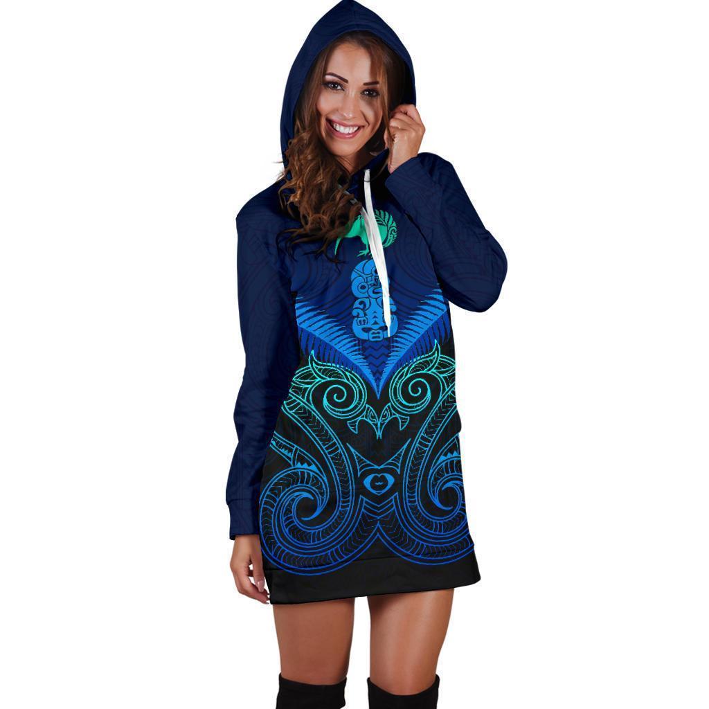 Maori Manaia New Zealand Hoodie Dress Blue - Vibe Hoodie Shop