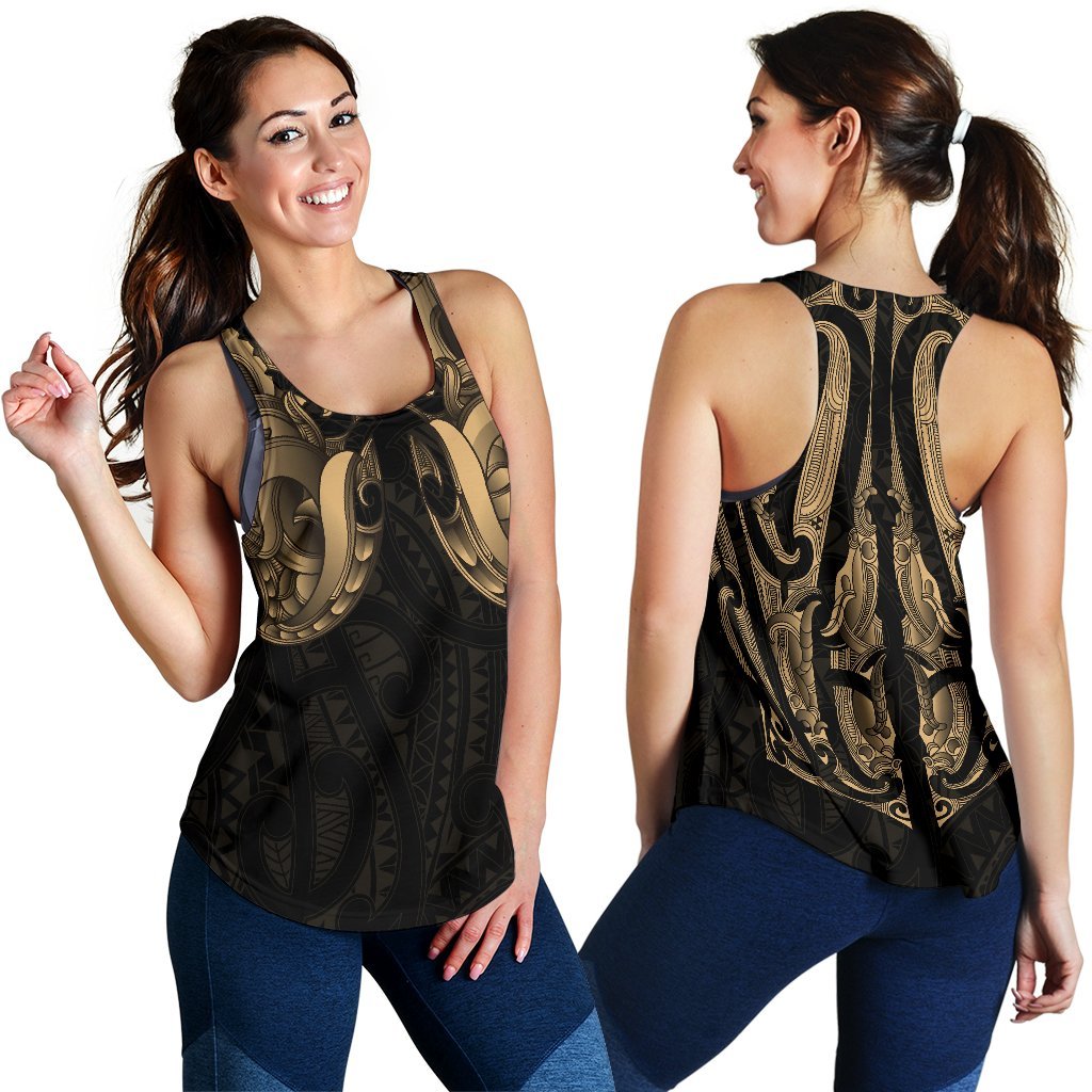 Maori Ta Moko Women Racerback Tank New Zealand Gold - Vibe Hoodie Shop