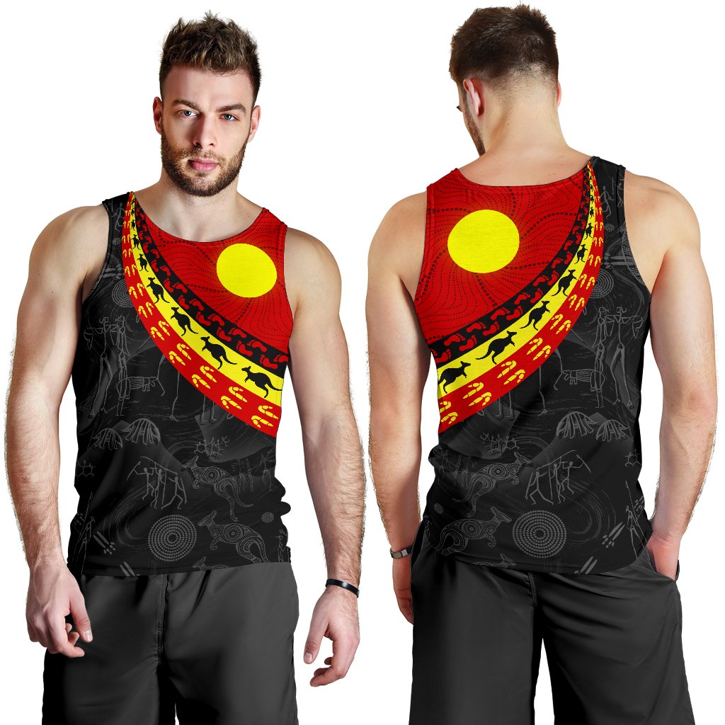 Aboriginal Men's Tank Top, Indigenous Flag Circle Dot Painting - Vibe Hoodie Shop