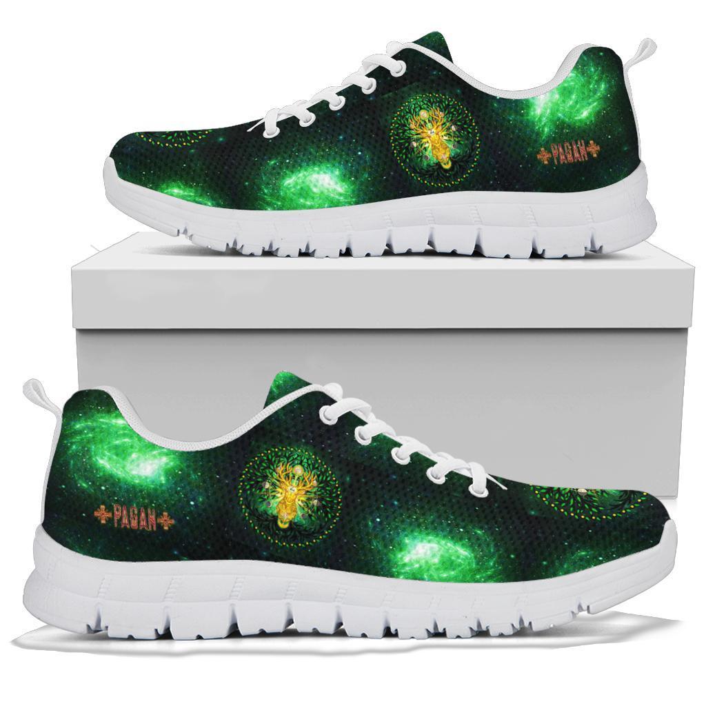 Celtic Pagan Deer Sneakers - Moon Phases Deer with Tree of Life - Vibe Hoodie Shop