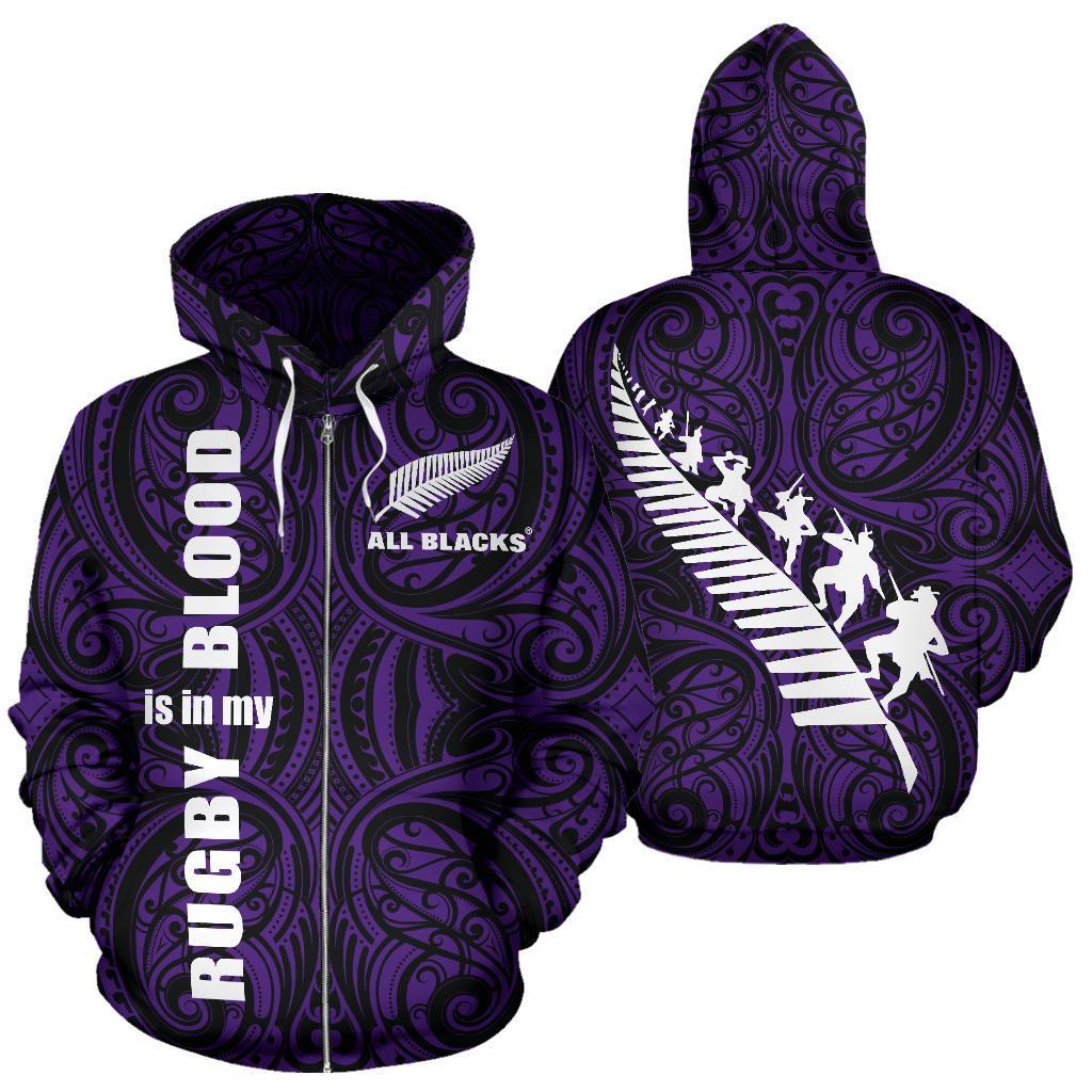 New Zealand Rugby Is In My Blood Zip Hoodie Purple - Vibe Hoodie Shop
