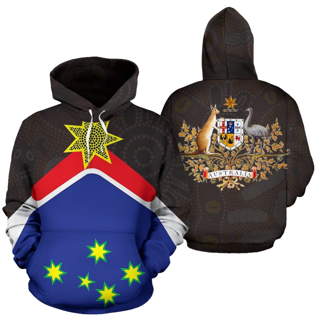 Aboriginal Hoodie, Australian Coat Of Arms Aussie Hoodie Dot Painting - Vibe Hoodie Shop