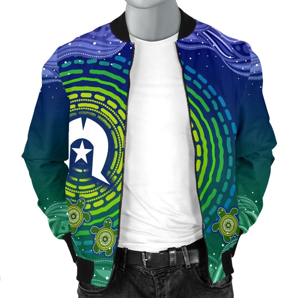 Torres Strait Islanders Men's Bomber Jacket - Aboriginal Turtle - Vibe Hoodie Shop